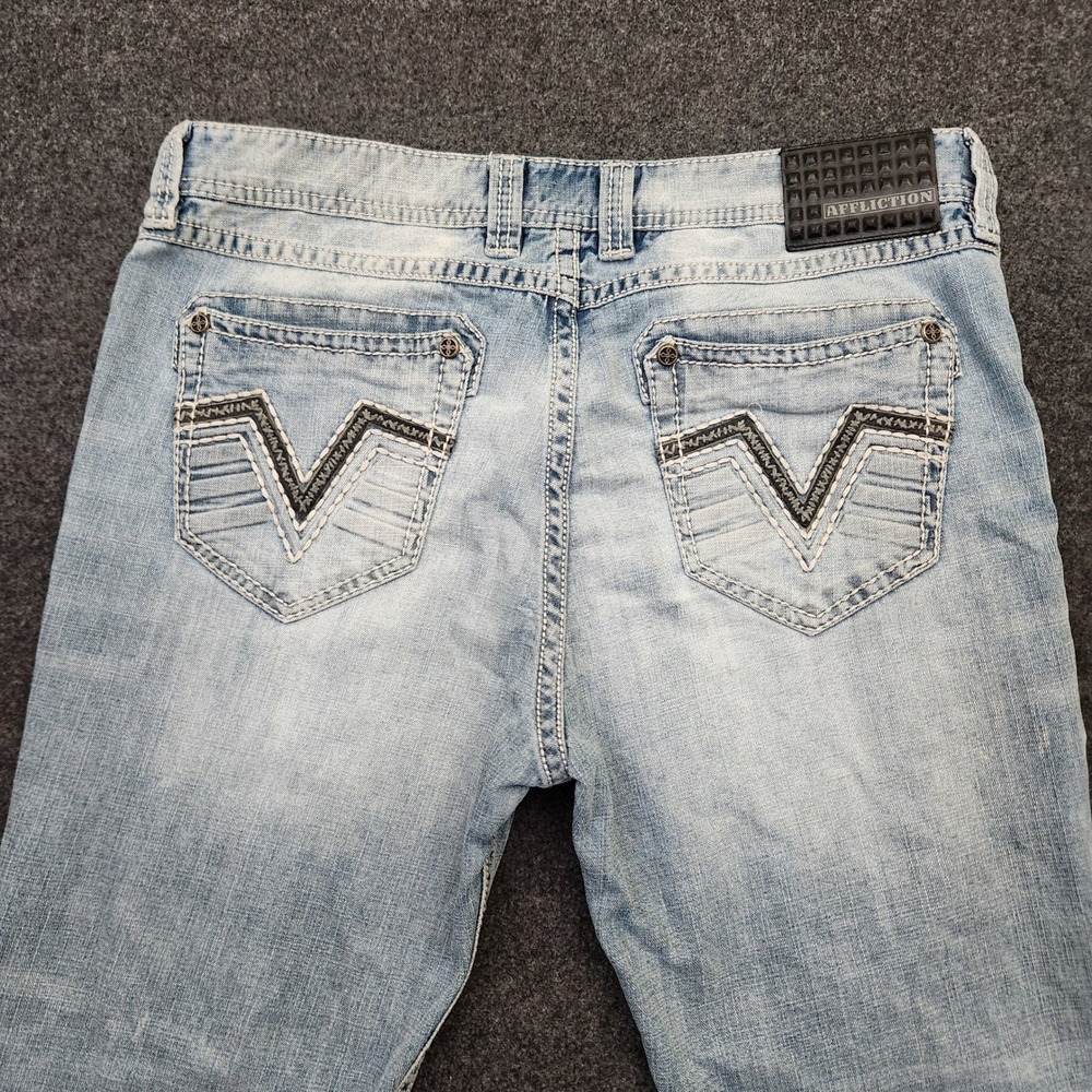 Affliction Cooper Mens Relaxed Straight Jeans Light Wash Distressed Blue Size 36 - Picture 3 of 11